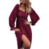 imageFloerns Womens Boho Square Neck Smocked Long Puff Sleeve A Line Maxi DressWine Red