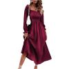 imageFloerns Womens Boho Square Neck Smocked Long Puff Sleeve A Line Maxi DressWine Red