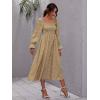 imageFloerns Womens Boho Square Neck Smocked Long Puff Sleeve A Line Maxi DressYellow