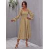 imageFloerns Womens Boho Square Neck Smocked Long Puff Sleeve A Line Maxi DressYellow