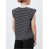 imageFloerns Womens Casual Stripe Print Cap Sleeve T Shirts Round Neck TeeBlack Ink