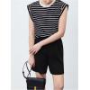 imageFloerns Womens Casual Stripe Print Cap Sleeve T Shirts Round Neck TeeBlack Ink