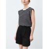 imageFloerns Womens Casual Stripe Print Cap Sleeve T Shirts Round Neck TeeBlack Ink
