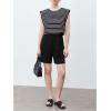 imageFloerns Womens Casual Stripe Print Cap Sleeve T Shirts Round Neck TeeBlack Ink