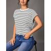 imageFloerns Womens Casual Stripe Print Cap Sleeve T Shirts Round Neck TeeBlack Striped