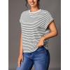 imageFloerns Womens Casual Stripe Print Cap Sleeve T Shirts Round Neck TeeBlack Striped