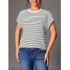 imageFloerns Womens Casual Stripe Print Cap Sleeve T Shirts Round Neck TeeBlack Striped