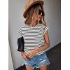 imageFloerns Womens Casual Stripe Print Cap Sleeve T Shirts Round Neck TeeBlack White