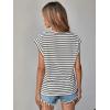 imageFloerns Womens Casual Stripe Print Cap Sleeve T Shirts Round Neck TeeBlack White