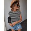 imageFloerns Womens Casual Stripe Print Cap Sleeve T Shirts Round Neck TeeBlack and White