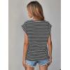 imageFloerns Womens Casual Stripe Print Cap Sleeve T Shirts Round Neck TeeBlack and White
