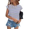 imageFloerns Womens Casual Stripe Print Cap Sleeve T Shirts Round Neck TeeBlue White
