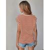 imageFloerns Womens Casual Stripe Print Cap Sleeve T Shirts Round Neck TeeBrown White