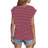 imageFloerns Womens Casual Stripe Print Cap Sleeve T Shirts Round Neck TeeBurgundy