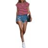 imageFloerns Womens Casual Stripe Print Cap Sleeve T Shirts Round Neck TeeBurgundy