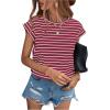 imageFloerns Womens Casual Stripe Print Cap Sleeve T Shirts Round Neck TeeBurgundy