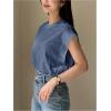 imageFloerns Womens Casual Stripe Print Cap Sleeve T Shirts Round Neck TeeDusty Blue