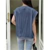 imageFloerns Womens Casual Stripe Print Cap Sleeve T Shirts Round Neck TeeDusty Blue