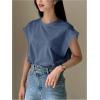imageFloerns Womens Casual Stripe Print Cap Sleeve T Shirts Round Neck TeeDusty Blue