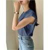 imageFloerns Womens Casual Stripe Print Cap Sleeve T Shirts Round Neck TeeDusty Blue