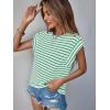 imageFloerns Womens Casual Stripe Print Cap Sleeve T Shirts Round Neck TeeGreen Multi