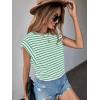 imageFloerns Womens Casual Stripe Print Cap Sleeve T Shirts Round Neck TeeGreen Multi