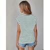 imageFloerns Womens Casual Stripe Print Cap Sleeve T Shirts Round Neck TeeGreen and White
