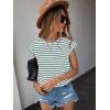 imageFloerns Womens Casual Stripe Print Cap Sleeve T Shirts Round Neck TeeGreen and White