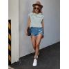 imageFloerns Womens Casual Stripe Print Cap Sleeve T Shirts Round Neck TeeGreen and White