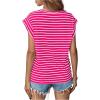 imageFloerns Womens Casual Stripe Print Cap Sleeve T Shirts Round Neck TeeHot Pink White