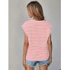 imageFloerns Womens Casual Stripe Print Cap Sleeve T Shirts Round Neck TeeLight Pink White