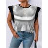 imageFloerns Womens Casual Stripe Print Cap Sleeve T Shirts Round Neck TeeMulticolored