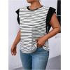 imageFloerns Womens Casual Stripe Print Cap Sleeve T Shirts Round Neck TeeMulticolored