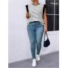 imageFloerns Womens Casual Stripe Print Cap Sleeve T Shirts Round Neck TeeMulticolored