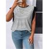 imageFloerns Womens Casual Stripe Print Cap Sleeve T Shirts Round Neck TeeMulticolored