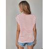 imageFloerns Womens Casual Stripe Print Cap Sleeve T Shirts Round Neck TeeRed Multi