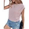 imageFloerns Womens Casual Stripe Print Cap Sleeve T Shirts Round Neck TeeRed and White