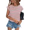 imageFloerns Womens Casual Stripe Print Cap Sleeve T Shirts Round Neck TeeRed and White