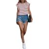 imageFloerns Womens Casual Stripe Print Cap Sleeve T Shirts Round Neck TeeRed and White