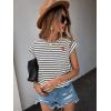 imageFloerns Womens Casual Stripe Print Cap Sleeve T Shirts Round Neck TeeWhite Multi