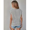 imageFloerns Womens Casual Stripe Print Cap Sleeve T Shirts Round Neck TeeWhite Multi
