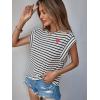 imageFloerns Womens Casual Stripe Print Cap Sleeve T Shirts Round Neck TeeWhite Multi