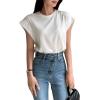 imageFloerns Womens Casual Stripe Print Cap Sleeve T Shirts Round Neck TeeWhite Plain