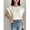 imageFloerns Womens Casual Stripe Print Cap Sleeve T Shirts Round Neck TeeWhite Plain