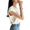 imageFloerns Womens Casual Stripe Print Cap Sleeve T Shirts Round Neck TeeWhite Plain
