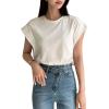 imageFloerns Womens Casual Stripe Print Cap Sleeve T Shirts Round Neck TeeWhite Plain