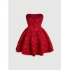 imageFloerns Womens Elegant Strapless Jacquard Flare Hem Mini Tube DressRed