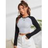 imageFloerns Womens Plaid Checkered Long Sleeve Mock Neck Crop Top Tee ShirtsBlack and Grey
