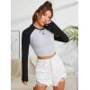 imageFloerns Womens Plaid Checkered Long Sleeve Mock Neck Crop Top Tee ShirtsBlack and Grey