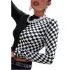 imageFloerns Womens Plaid Checkered Long Sleeve Mock Neck Crop Top Tee ShirtsBlack and White